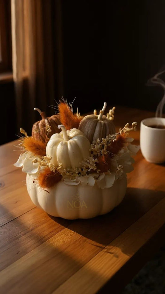Arranjo Outonal com velas e flores preservadas